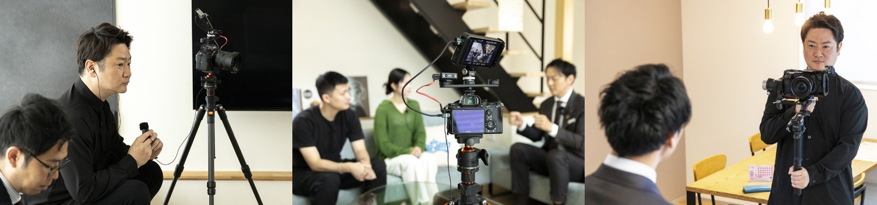 男の人がカメラで撮影している写真・打ち合わせしている写真・男の人がカメラで撮影している写真